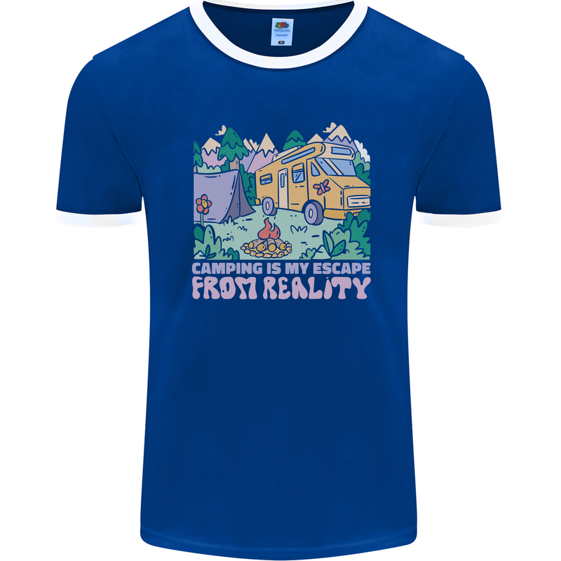 Camping is My Escape From Reality Caravan Mens Ringer T-Shirt FotL Royal Blue/White