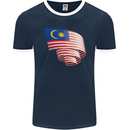 Curled Malaysia Flag Malaysian Day Football Mens Ringer T-Shirt FotL Navy Blue/White