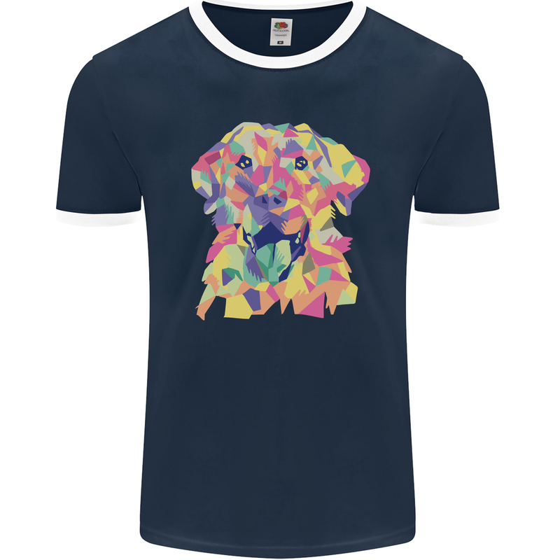 Abstract Labrador Dog Mens Ringer T-Shirt FotL Navy Blue/White