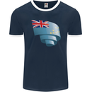 Curled Tuvalu Flag Tuvaluan Day Football Mens Ringer T-Shirt FotL Navy Blue/White