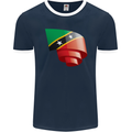 Curled Saint Kitts and Nevis Flag Day Football Mens Ringer T-Shirt FotL Navy Blue/White