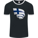 Curled Finland Flag Finnish Day Football Mens Ringer T-Shirt FotL Black/White