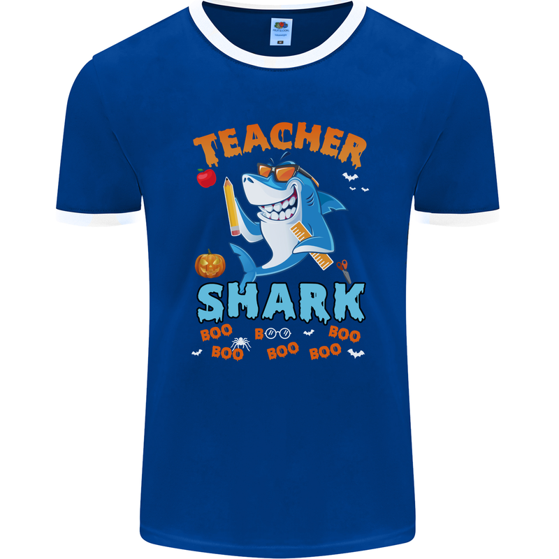 Teacher Shark Funny Teaching Halloween Mens Ringer T-Shirt FotL Royal Blue/White