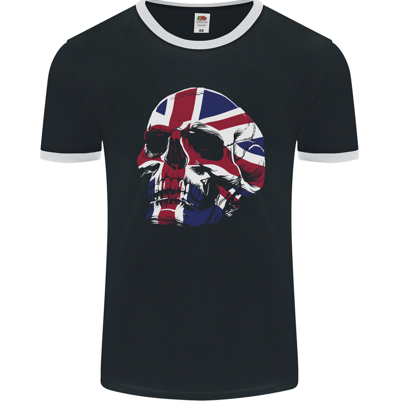 Union Jack Skull Mens Ringer T-Shirt FotL Black/White