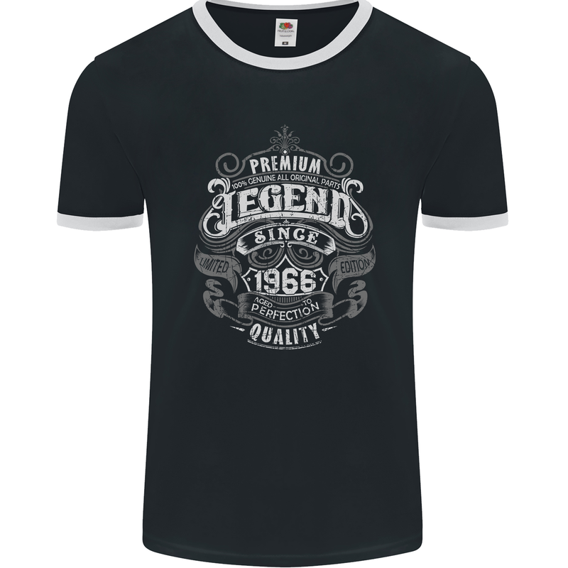 Premium Legend 57th Birthday 1966 Mens Ringer T-Shirt FotL Black/White