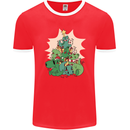 Christmas Dinosaur Xmas Tree T-Rex Funny Mens Ringer T-Shirt FotL Red/White