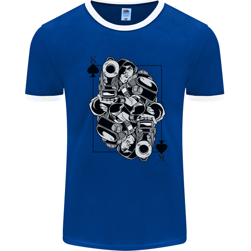 Sniper Card Military Army Special Forces Mens Ringer T-Shirt Royal Blue/White