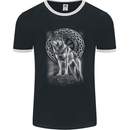 Nordic Wolf Viking Mens Ringer T-Shirt FotL Black/White