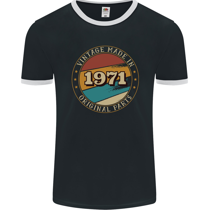 52nd Birthday  Vintage Made In 1971 Mens Ringer T-Shirt FotL Black/White