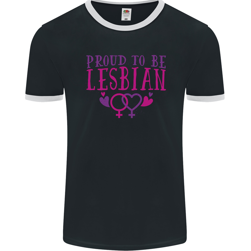 Proud to Be a Lesbian LGBT Gay Pride Day Mens Ringer T-Shirt FotL Black/White