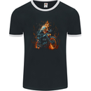 Skull Biker Motorcycle Motorbike Grim Reaper 21 Mens Ringer T-Shirt FotL Black/White