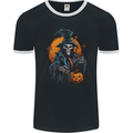 Halloween Wizard Witch With a Pumpkin Skull Mens Ringer T-Shirt FotL Black/White