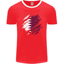 Torn Qatar Flag Qatari Day Football Mens Ringer T-Shirt FotL Red/White