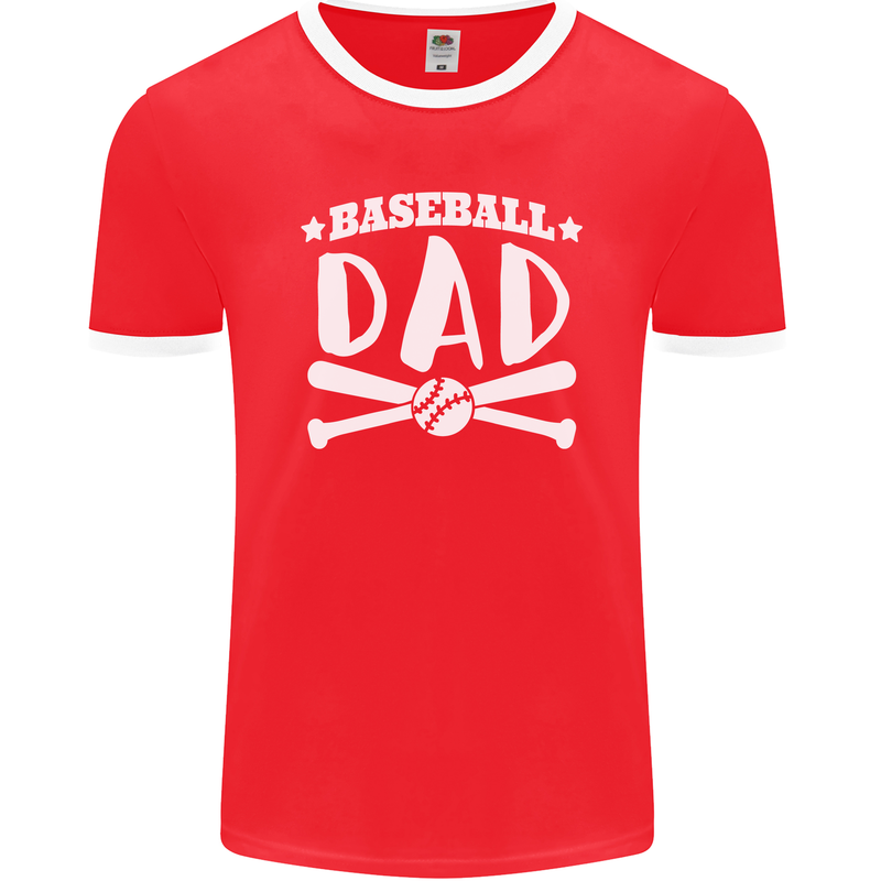 Baseball Dad Funny Fathers Day Mens Ringer T-Shirt FotL Red/White