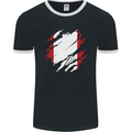 Torn Peru Flag Peruvian Day Football Mens Ringer T-Shirt FotL Black/White