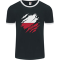 Torn Poland Flag Polish Day Football Mens Ringer T-Shirt FotL Black/White