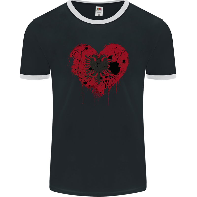 Love Albania Flag Albanian Day Football Mens Ringer T-Shirt FotL Black/White