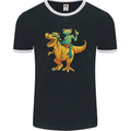 T-Rex and a Frog Dinosaur Mens Ringer T-Shirt FotL Black/White