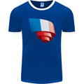 Curled France Flag French Day Football Mens Ringer T-Shirt FotL Royal Blue/White