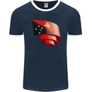 Curled  Papua New Guinea Flag Day Football Mens Ringer T-Shirt FotL Navy Blue/White