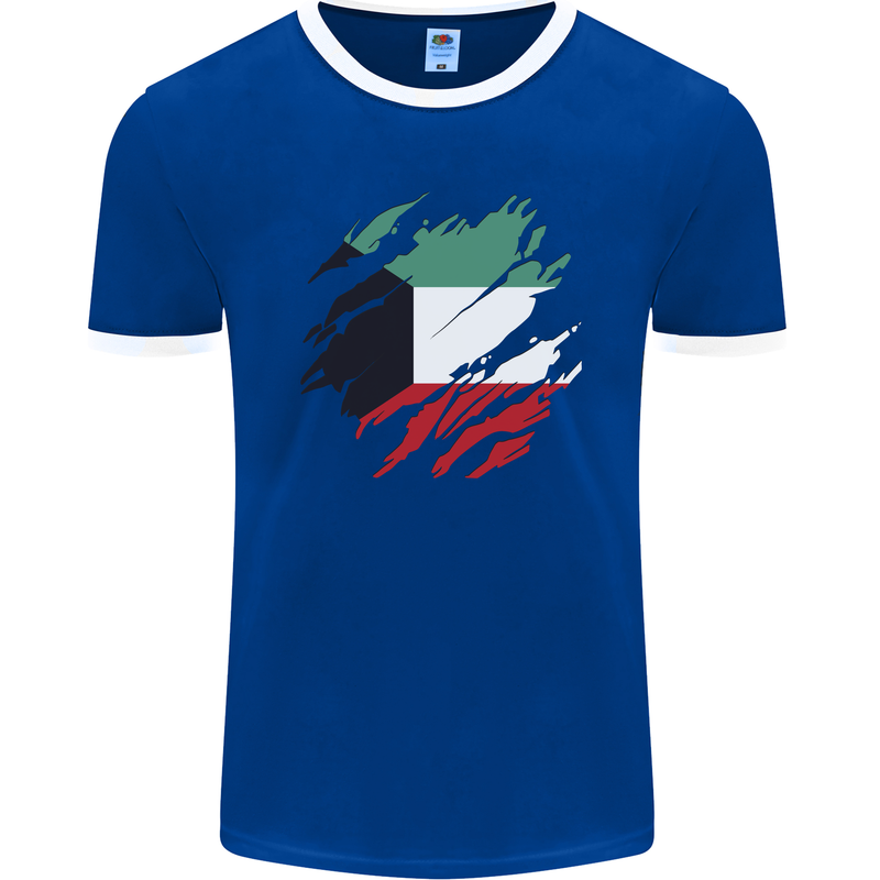 Torn Kuwait Flag Kuwaiti Day Football Mens Ringer T-Shirt FotL Royal Blue/White