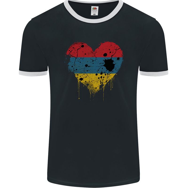 Love Armenia Flag Armenian Day Football Mens Ringer T-Shirt FotL Black/White