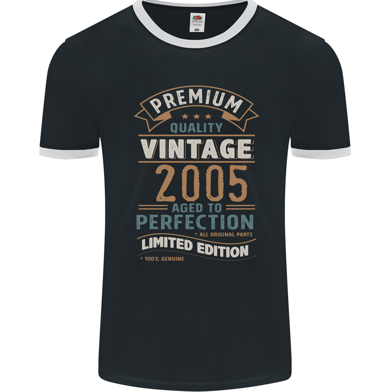 Premium Vintage 18th Birthday 2005 Mens Ringer T-Shirt FotL Black/White