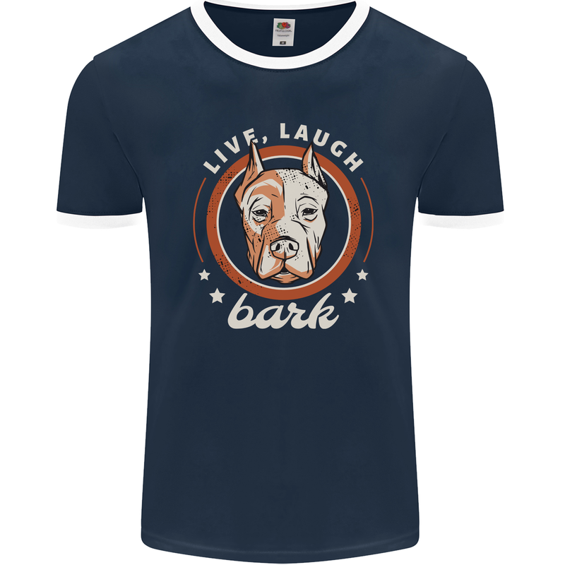 Dogo Argentino Live Laugh Bark Dog Mens Ringer T-Shirt FotL Navy Blue/White