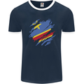 Torn DR Congo Flag Congolese Day Football Mens Ringer T-Shirt FotL Navy Blue/White