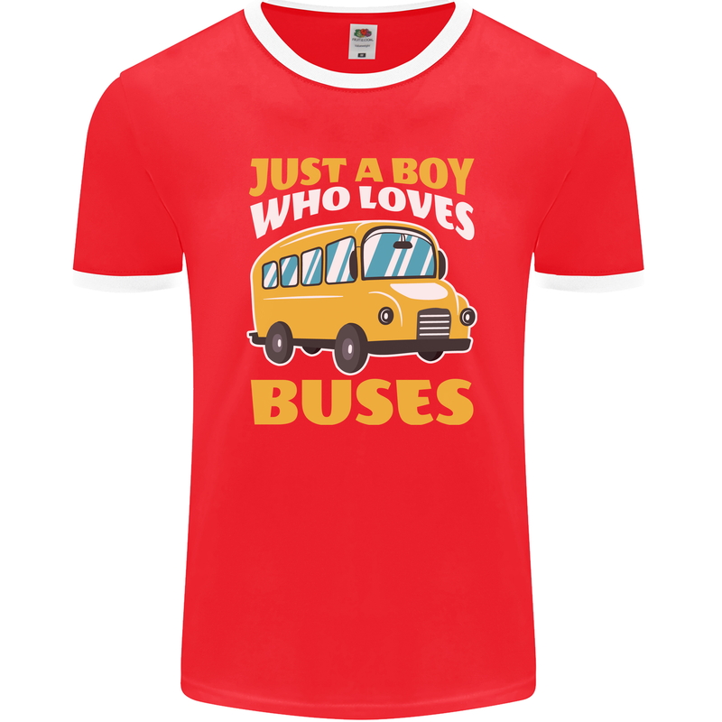 Just a Boy Who Loves Buses Bus Driver Mens Ringer T-Shirt FotL Red/White