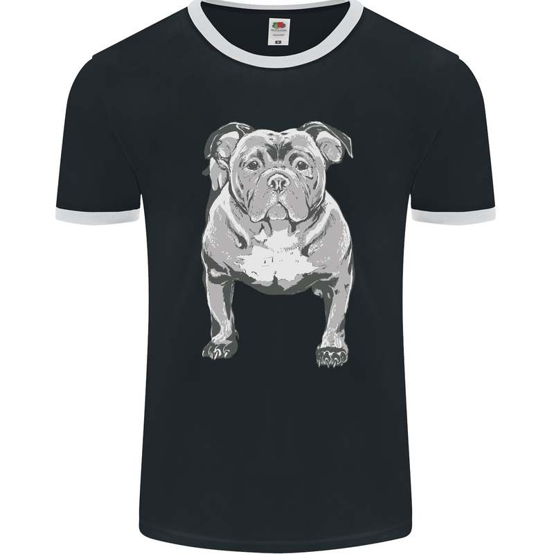 American Bully Striking a Pose Dog Mens Ringer T-Shirt FotL Black/White