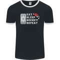 Eat Sleep Hockey Repeat Ice Street Funny Mens Ringer T-Shirt FotL Black/White