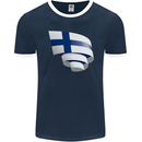 Curled Finland Flag Finnish Day Football Mens Ringer T-Shirt FotL Navy Blue/White
