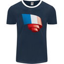 Curled France Flag French Day Football Mens Ringer T-Shirt FotL Navy Blue/White