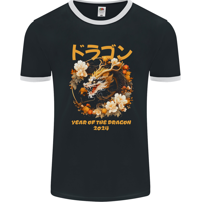 Year of the Dragon Chinese New Year Mens Ringer T-Shirt FotL Black/White