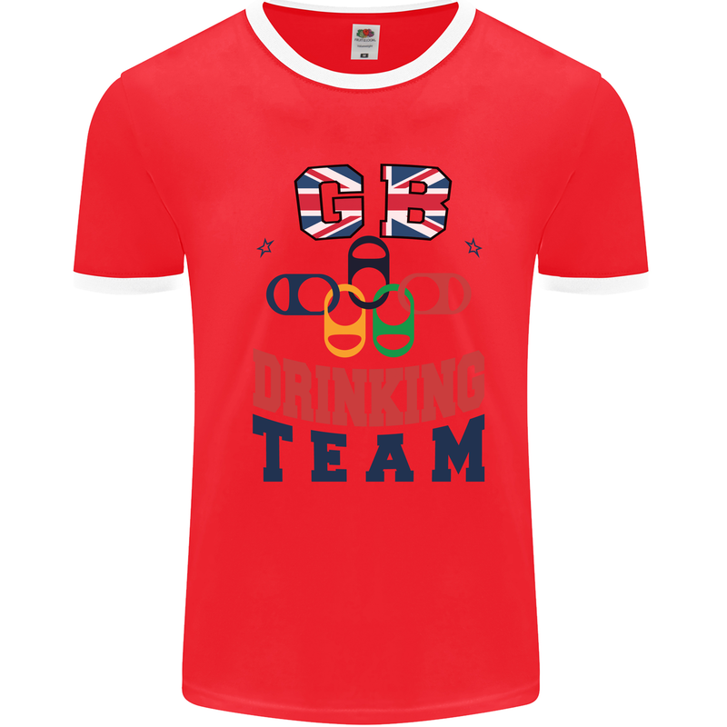 GB Drinking Team Funny Stag Do Doo Beer Mens Ringer T-Shirt Red/White