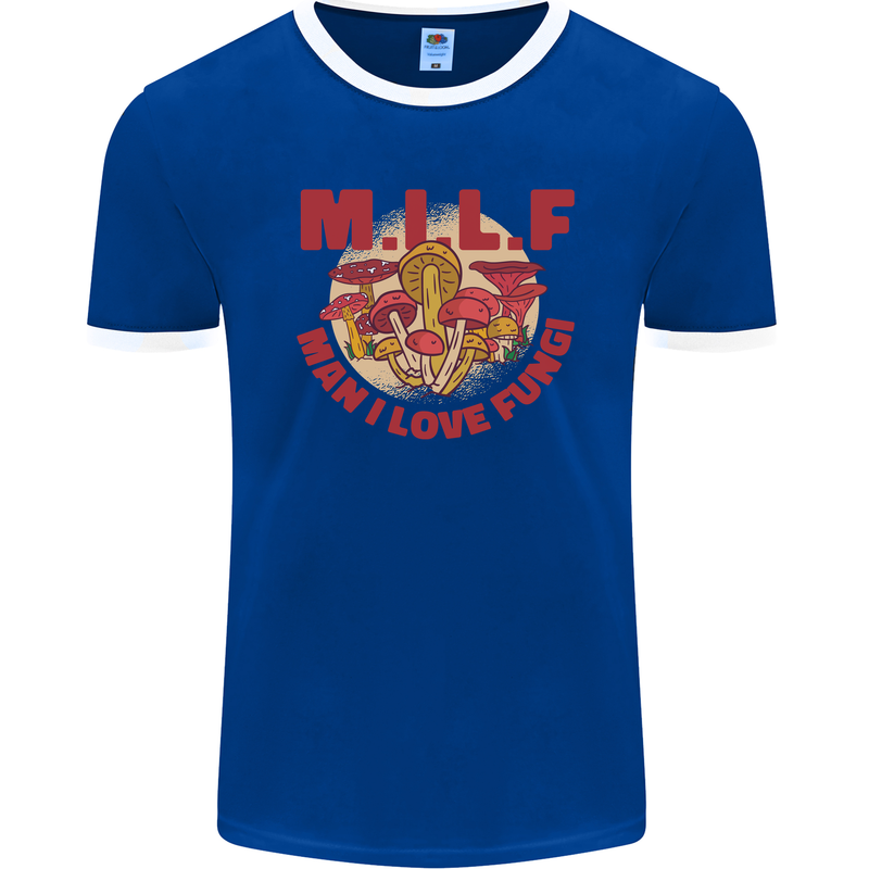 MILF Man I Love Fungi Mycology Foraging Mens Ringer T-Shirt FotL Royal Blue/White