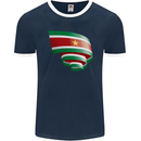 Curled Suriname Flag Suriname Day Football Mens Ringer T-Shirt FotL Navy Blue/White