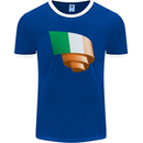 Curled Ireland Flag Irish St Patricks Day Football Mens Ringer T-Shirt FotL Royal Blue/White