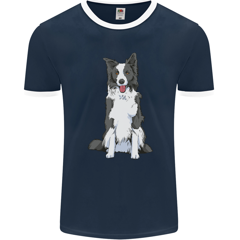 A Border Collie Mens Ringer T-Shirt FotL Navy Blue/White