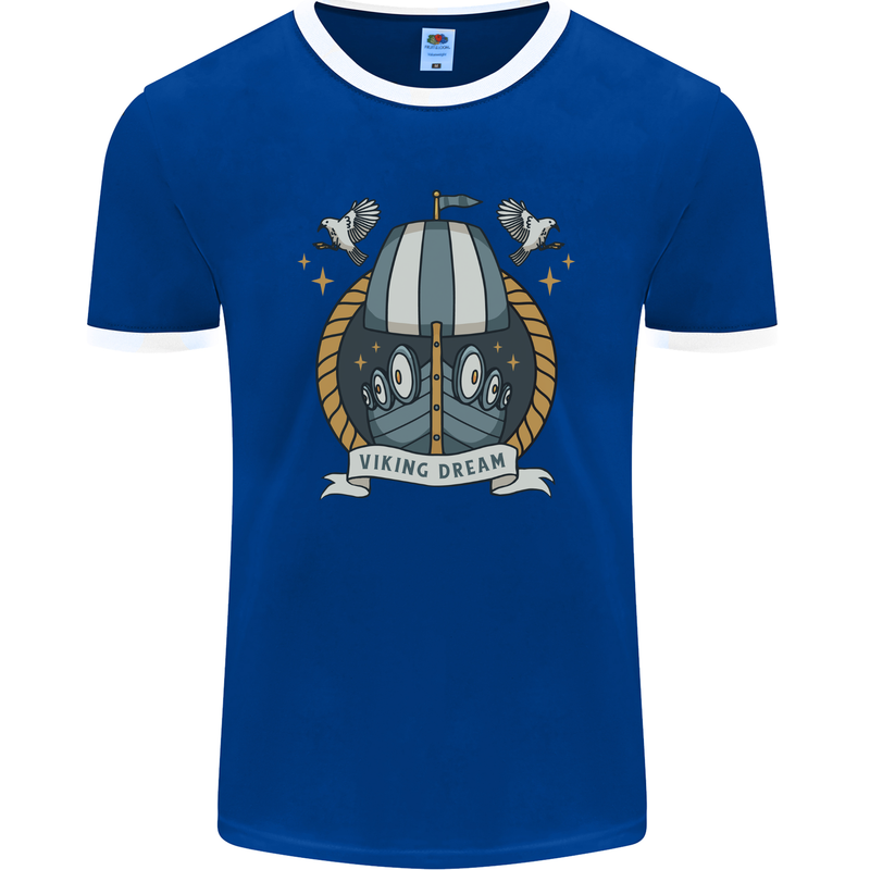Viking Dream Ship Mens Ringer T-Shirt FotL Royal Blue/White
