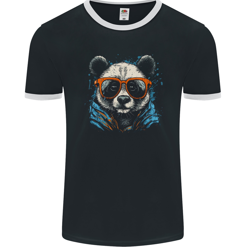 A Cool Panda Wearing Glasses Mens Ringer T-Shirt FotL Black/White