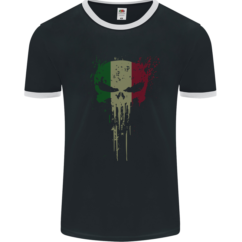 Italy Skull Gym Training Bodybuilding Mens Ringer T-Shirt FotL Black/White