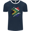 Torn South African Flag Africa Day Football Mens Ringer T-Shirt FotL Navy Blue/White