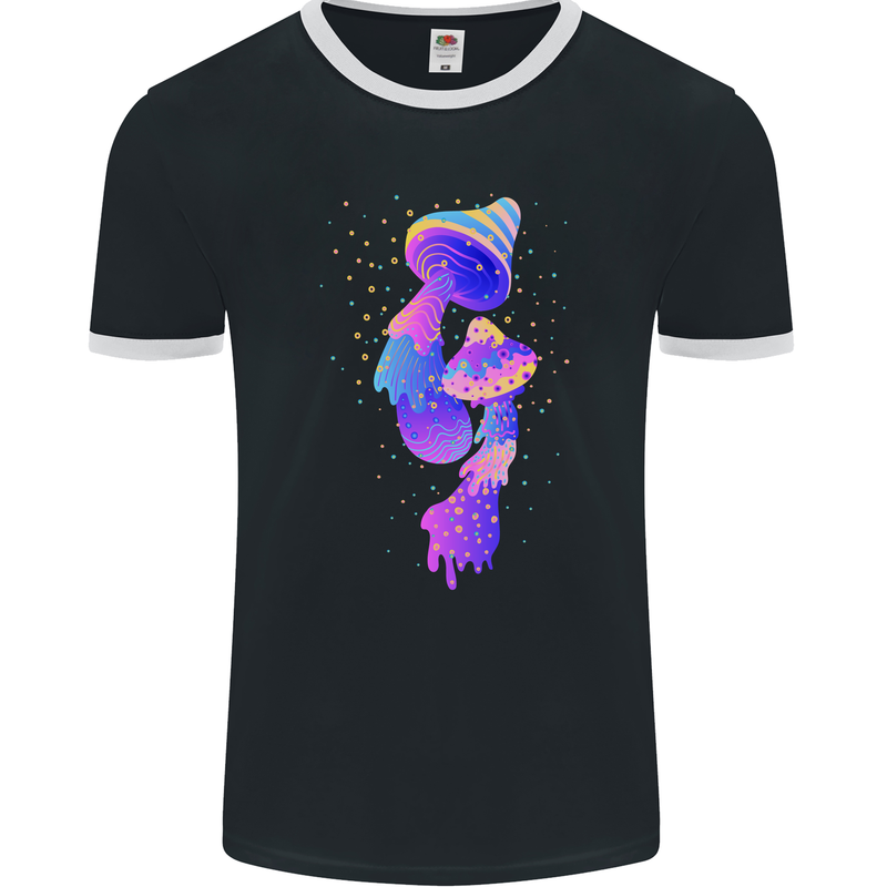 Psychedelic Magic Mushrooms LSD Mens Ringer T-Shirt FotL Black/White