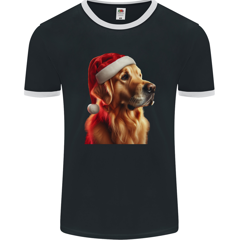 Christmas Golden Retriever Dog Xmas Mens Ringer T-Shirt FotL Black/White