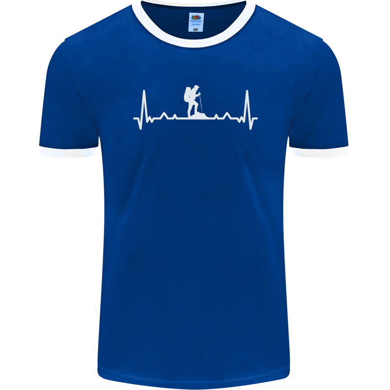 Trekking ECG Walking Rambling Hiking Pulse Mens Ringer T-Shirt FotL Royal Blue/White