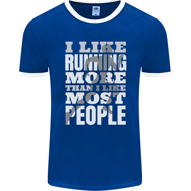 I Like Running Cross Country Marathon Runner Mens Ringer T-Shirt FotL Royal Blue/White