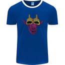 Offensive Goat With Finger Flip Glasses Mens Ringer T-Shirt FotL Royal Blue/White