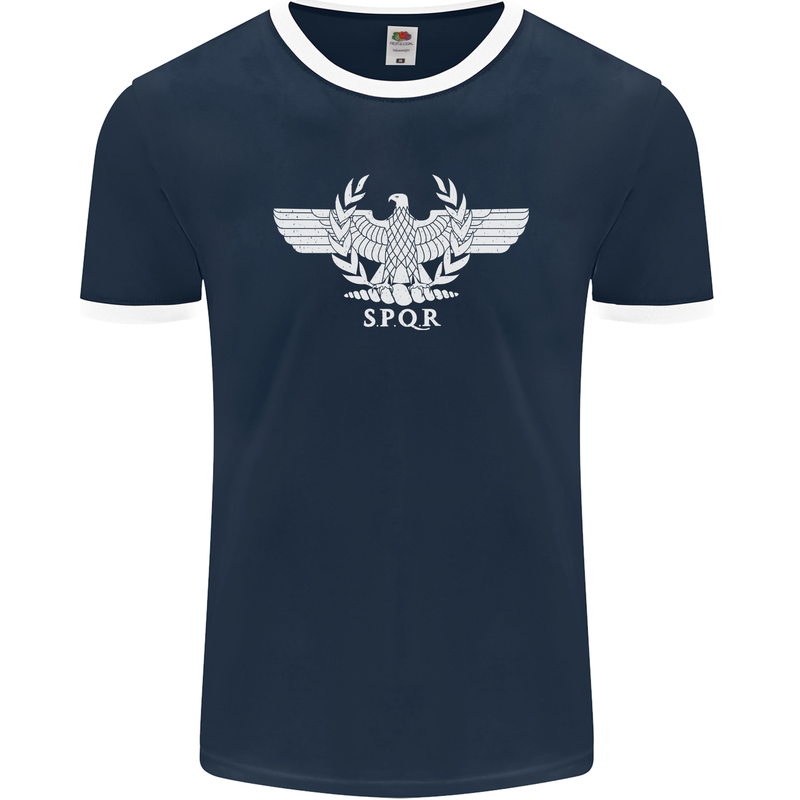 Gym SPQR Training Bodybuilding Mens Ringer T-Shirt FotL Navy Blue/White